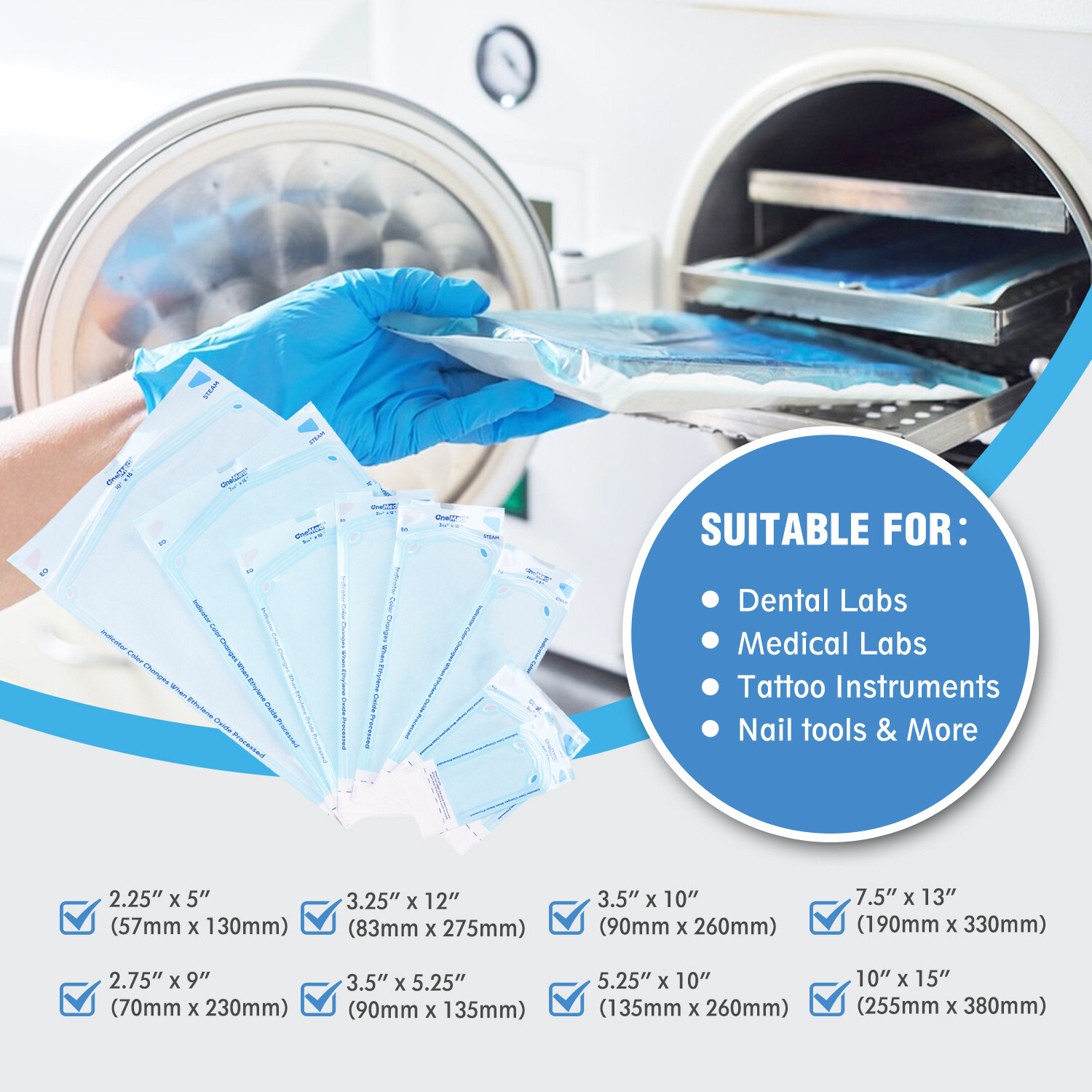 OneMed Dental Self Seal Sterilization Pouches Pouch Autoclave, Sterilizer Bags