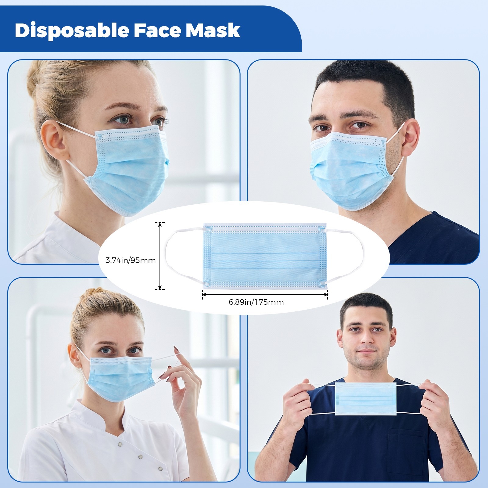 JMU Disposable Medical Face Masks, 4-Ply ASTM Level 3 Ear-Loop Face Masks 50pcs