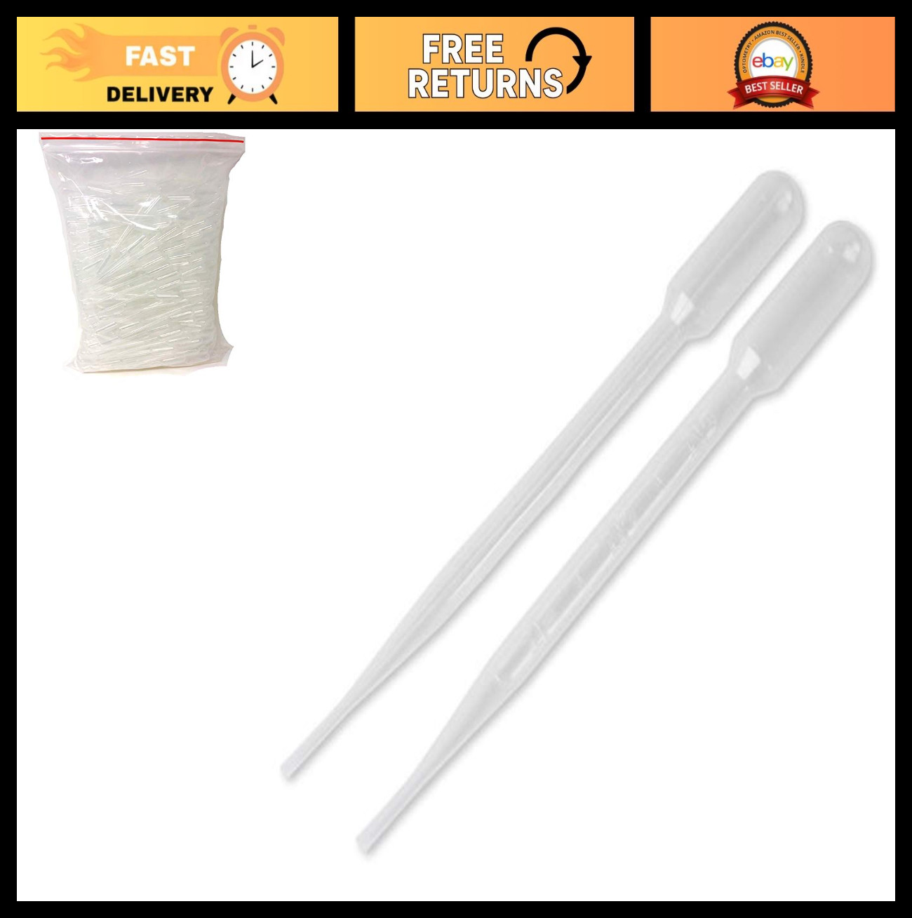 500 Pack 1.0ml Graduated Transfer Pipettes – 5ml, 1/4ml, 145mm Long, Lab Supplie