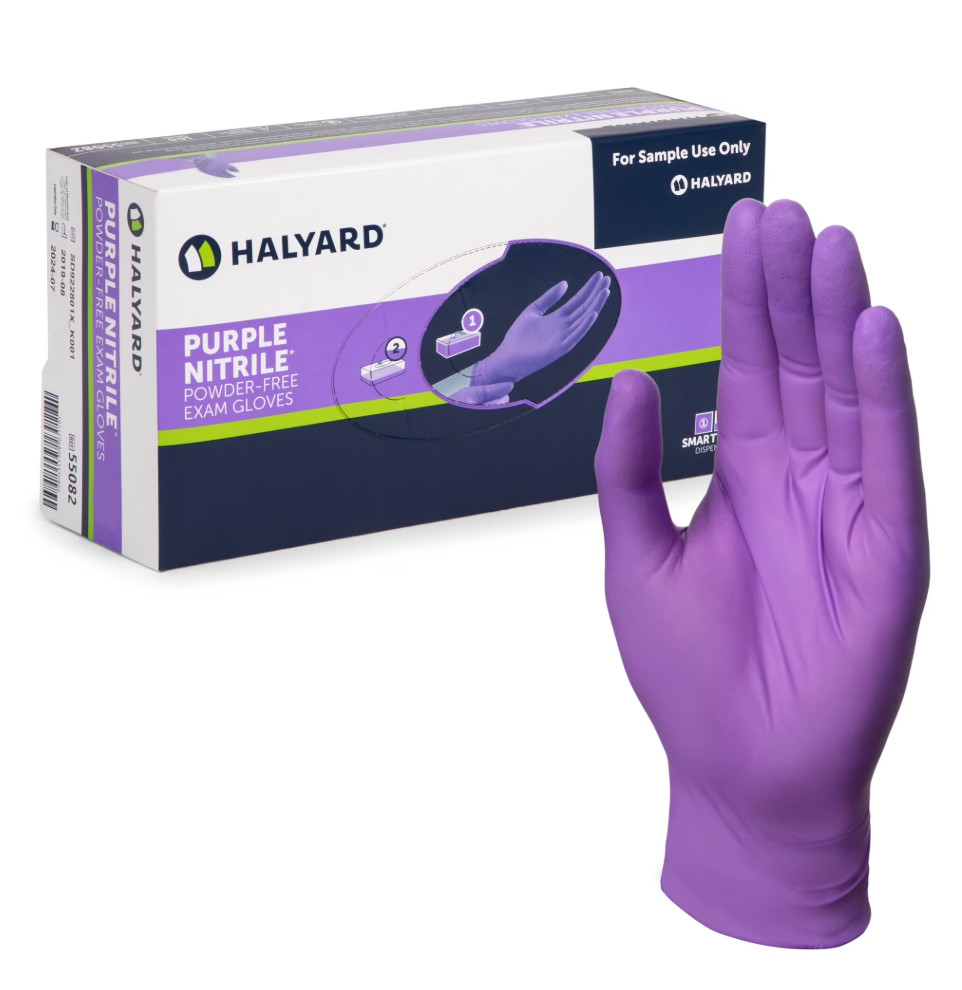 Halyard Purple Nitrile Exam Gloves, Powder Free 5.9 mil Extra Small – Box of 100