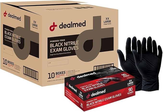 Dealmed Black Nitrile Exam Gloves Disposable Medical First Aid Multi-Purpose