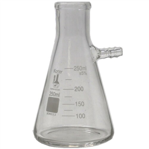 250ml Filtering Flask, Graduated, Boro 3.3 Glass, Karter Sci 250M4 (Single)