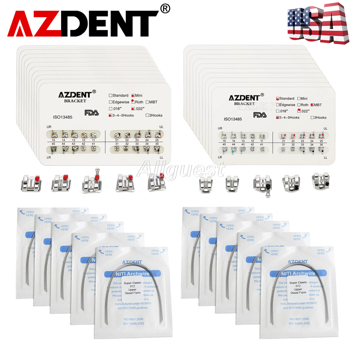 US AZDENT Dental Orthodontic Brackets Braces/Super Elastic Niti Arch Wire Ovoid