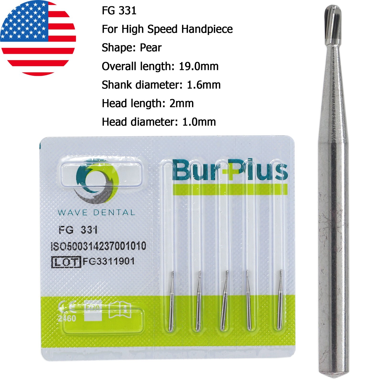 Wave Dental Carbide Burs FG 330 331 332 For High Speed Handpiece Pear Midwest