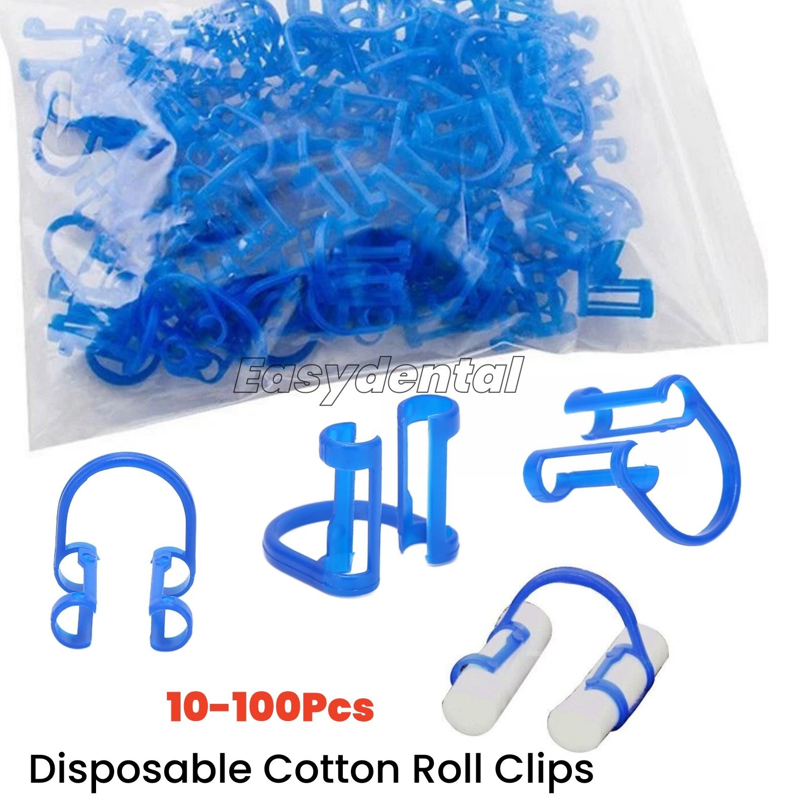 10-100Pcs Cotton Roll Holder Disposable Clips Plastic Blue For Dental Lab Clinic