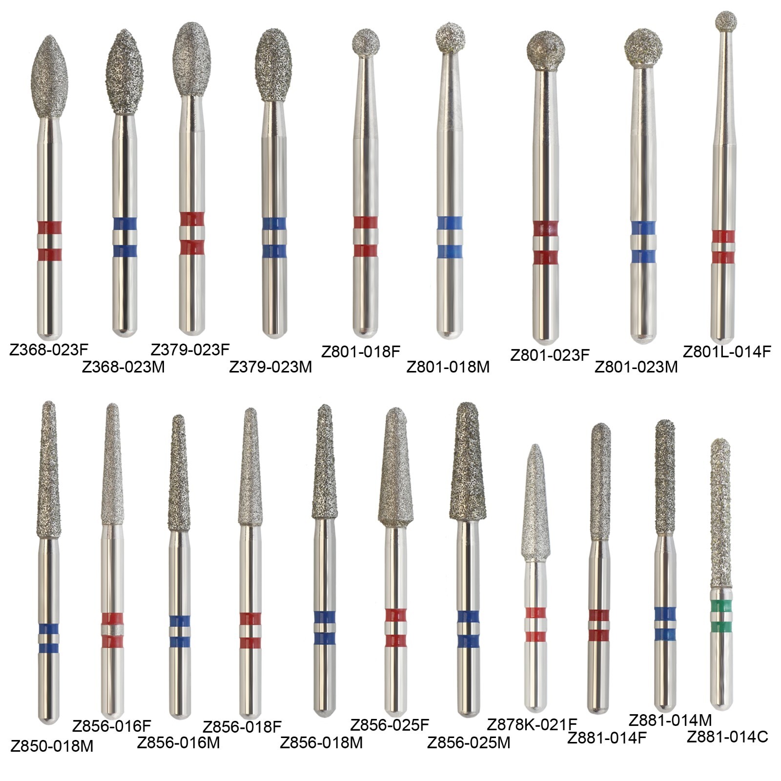 20 Types Zirconia Dental Diamond Burs FG Friction Grip for High Speed Handpiece