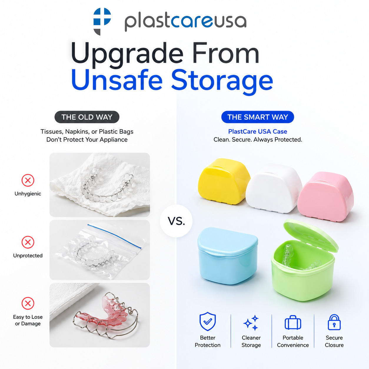 Denture Retainer Cases Dental Teeth Guard Holder, Travel Cleaning Container