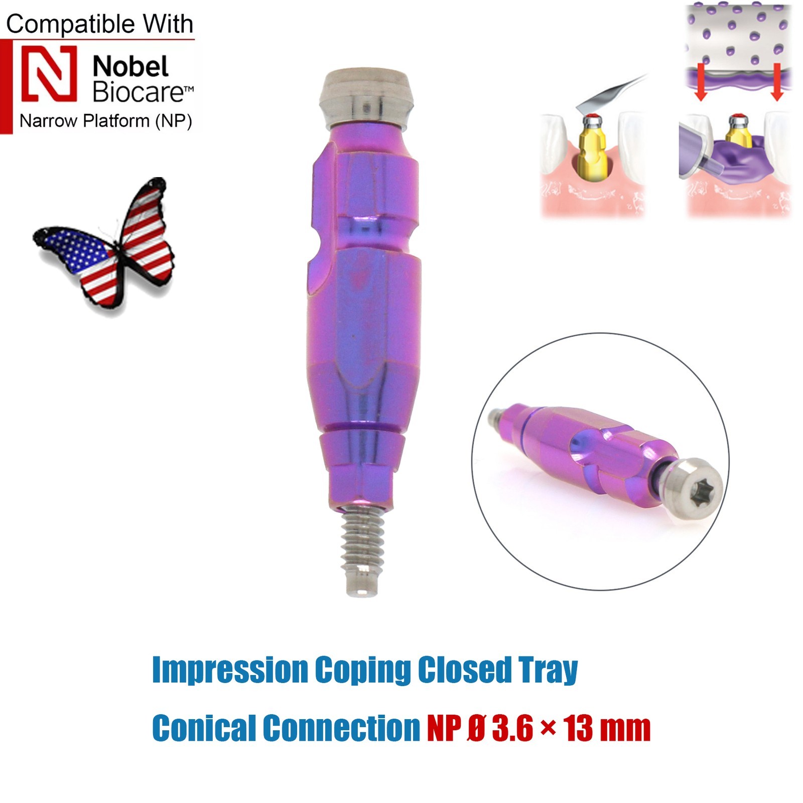 US Nobel Dental Impression Coping Open Closed Tray & Lab Analog Fit NP RP Alloy