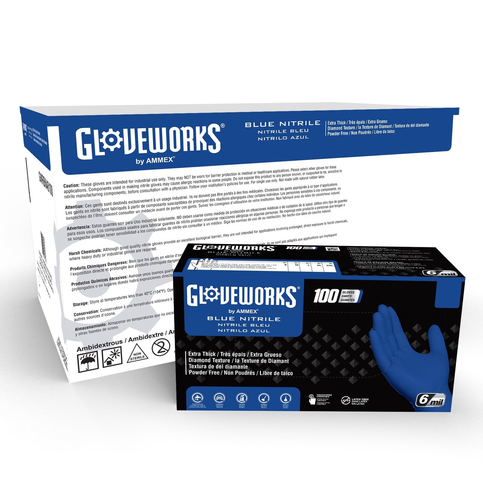 GLOVEWORKS HD 6 Mil GWRBN Latex Free Nitrile Disposable Gloves, Blue, 1000