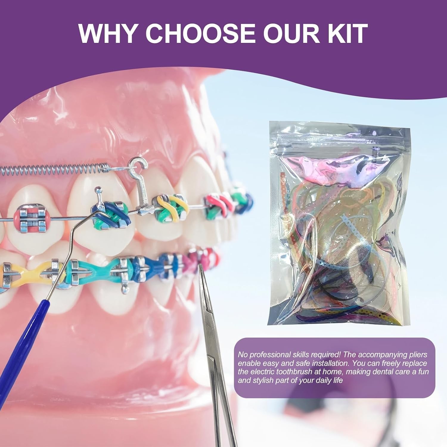 24 Pieces Colorful Power Chain Set Continuous for Braces, Fashion Dental Care…