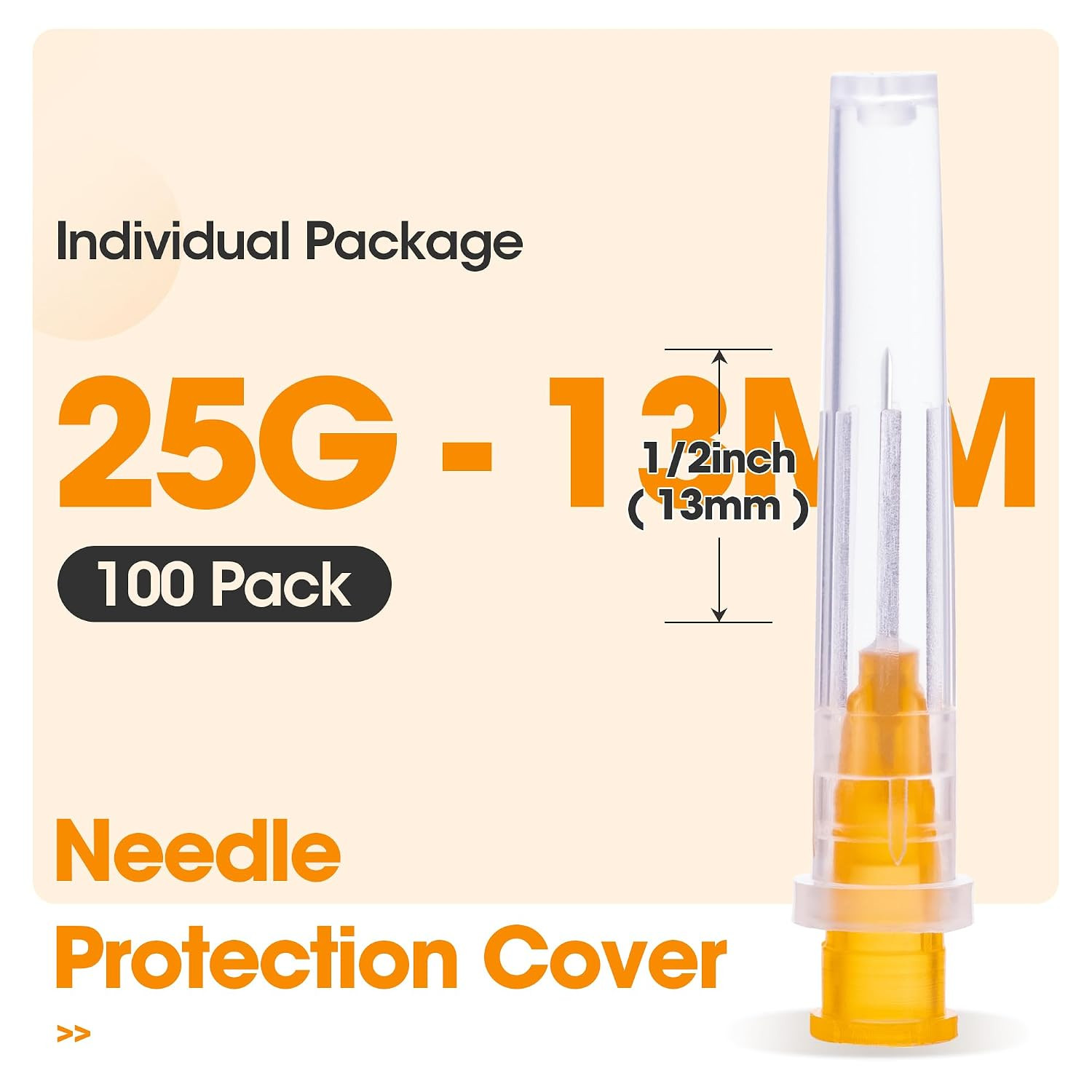 25 Ga 1/2 Inch Lab Syringe Needle, Disposable Dispensing Lab Supplies, Individua