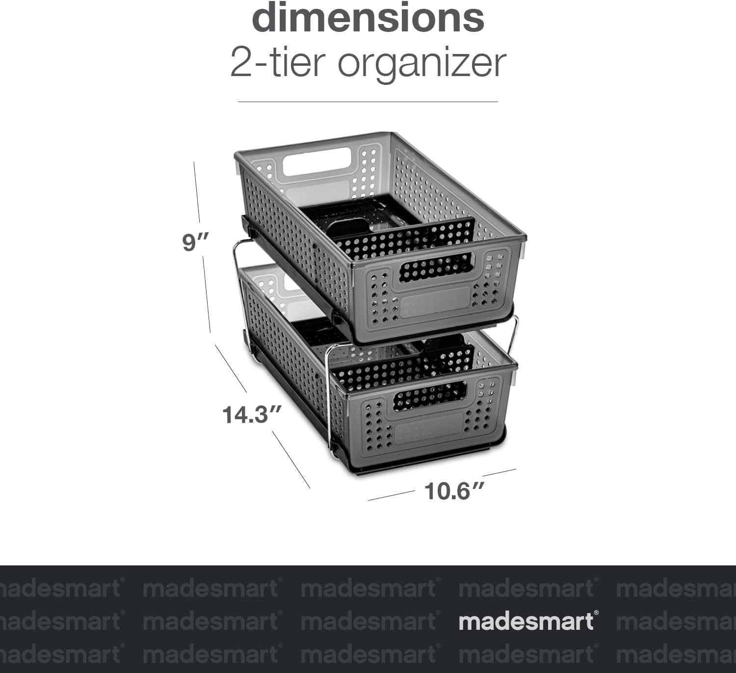 madesmart Two-Tier Under Cabinet Organizer, Sliding Drawer Storage for Cleaning
