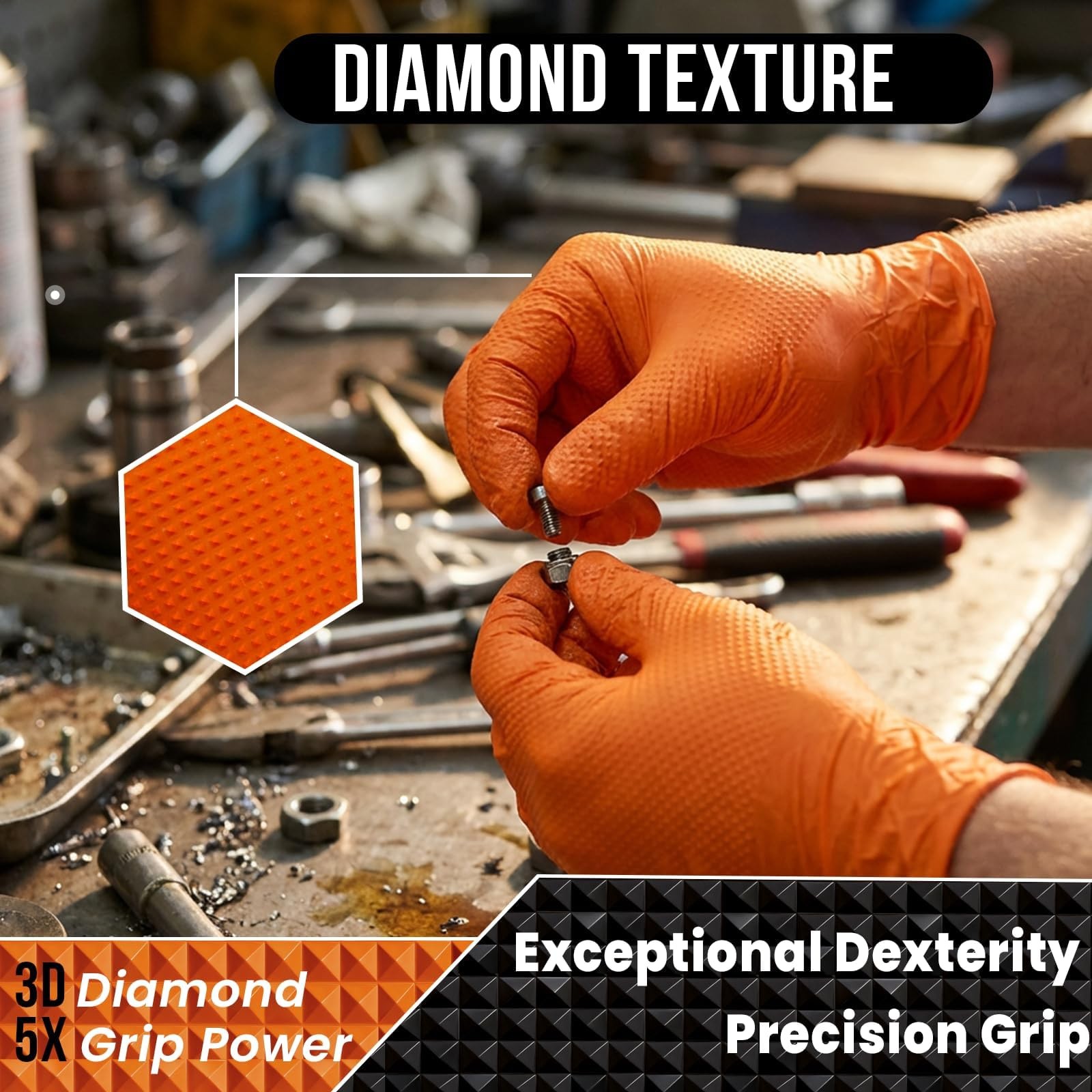 ANBOSON 10 Mil Diamond Textured Nitrile Gloves, Heavy Duty Disposable, Extra …