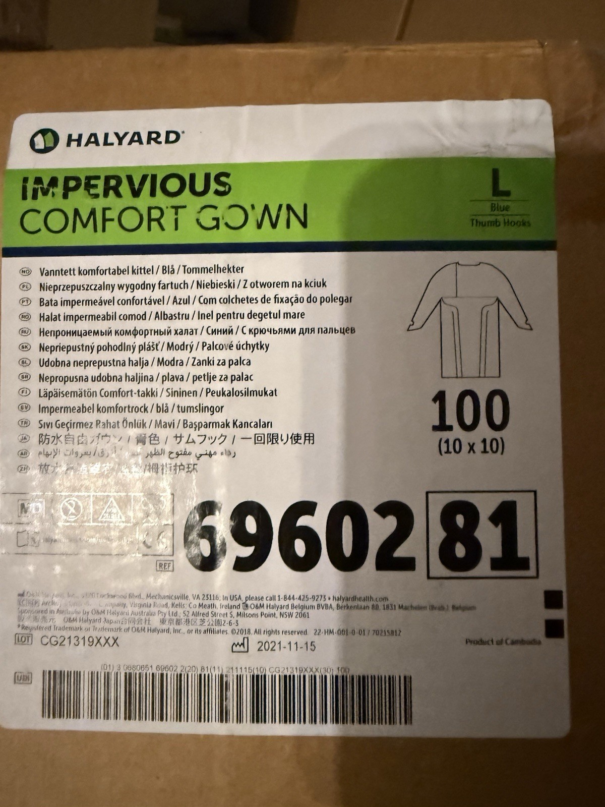 *100-Pieces* Halyard Impervious Comfort Gown Blue Large 69602 Thumb Hooks