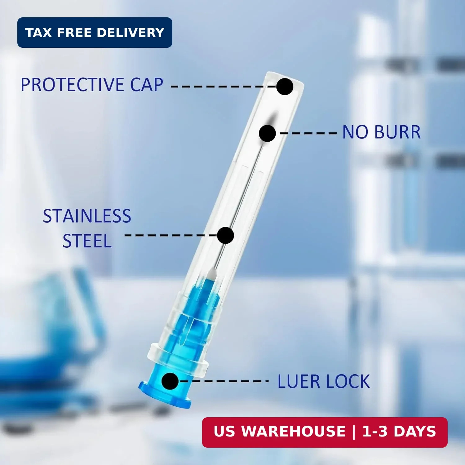 100 Pack 23 Ga 25mm 1IN Disposable Dispensing Needles for Scientific and Industr