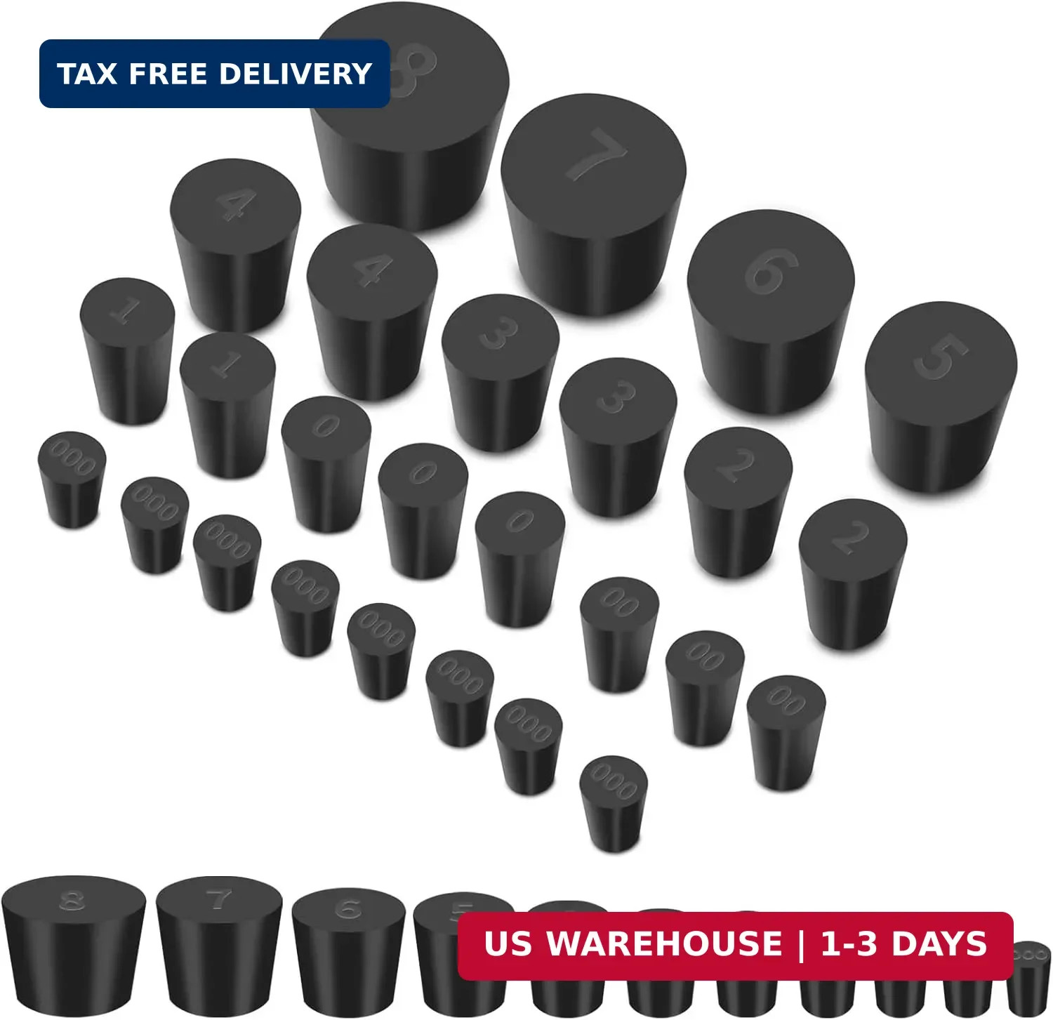 Aleric 26 Pack Solid Rubber Stoppers – 11 Assorted Sizes Stopper Plugs, 000# – 8