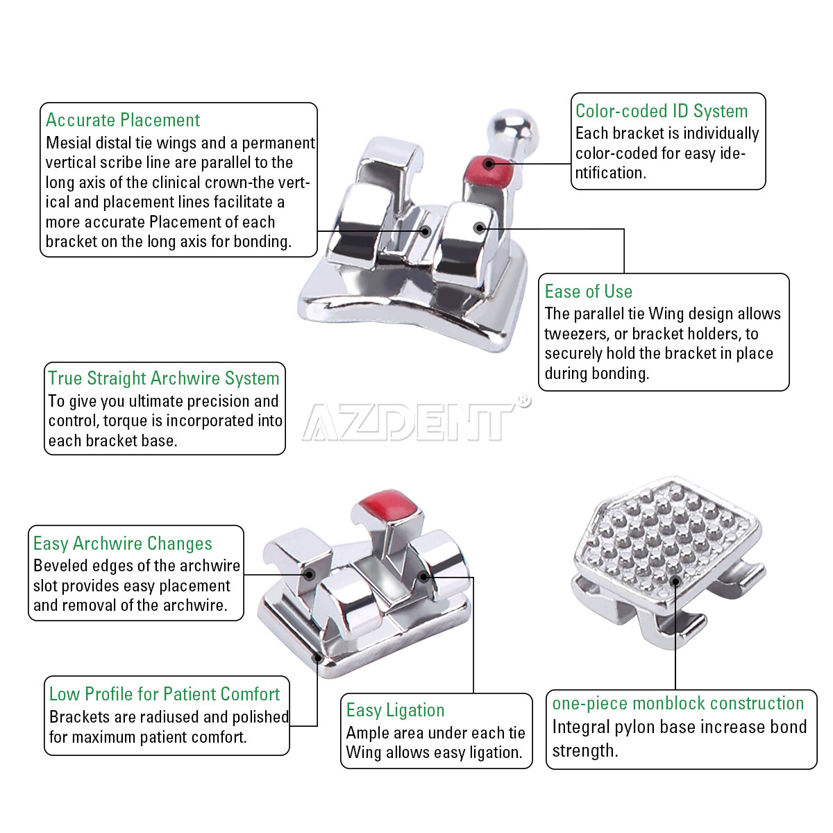 Dental Orthodontic Brackets Braces MIM Monoblock Mini Roth MBT 018 022 Hook 345
