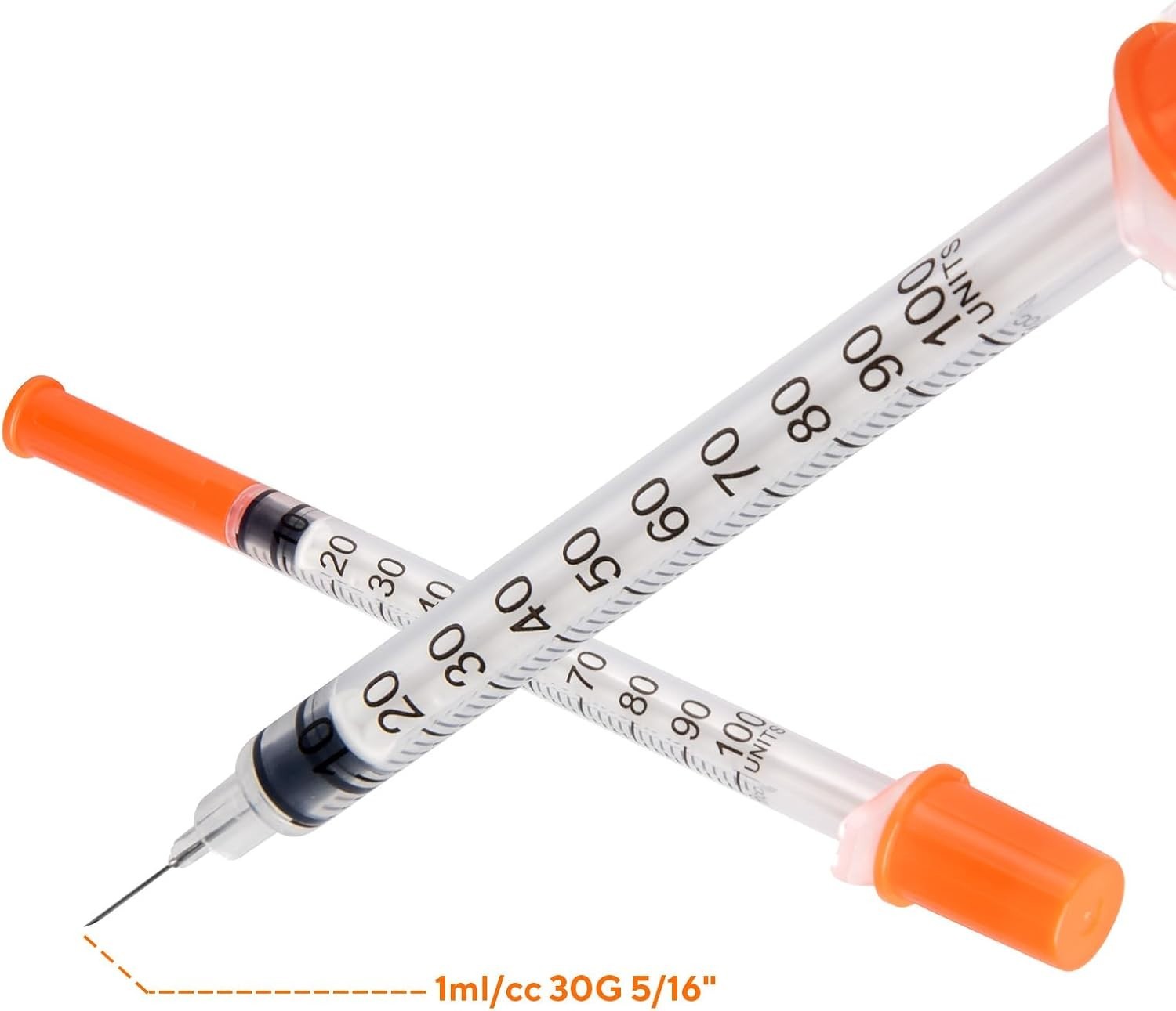 30 Count Sterile Disposable U-100 Syringes, 30G 1ml, Individually Wrapped
