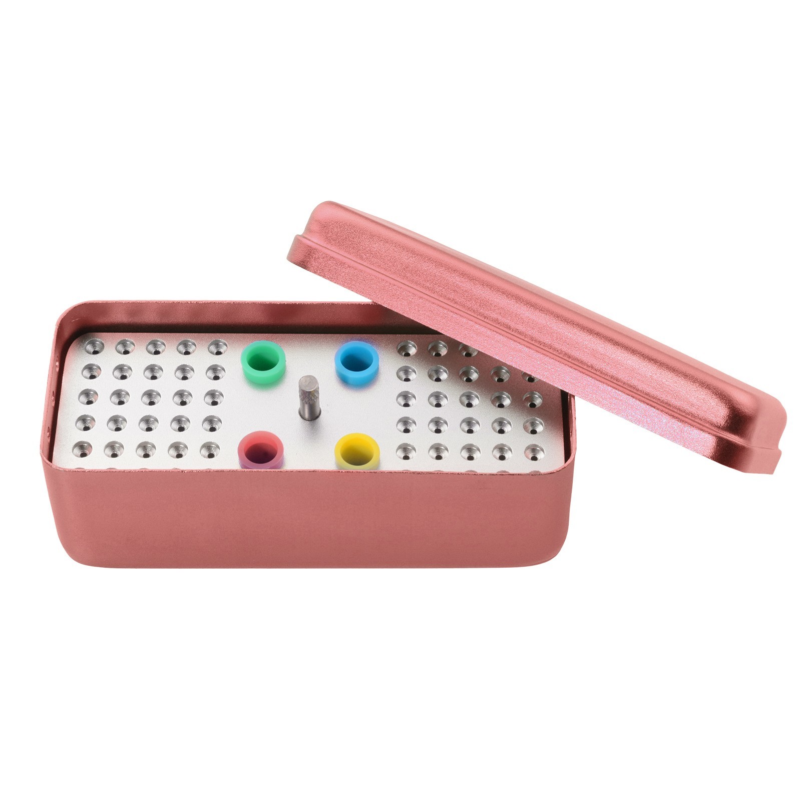 60 Holes Dental Disinfection Endo Files Holder Aluminum Box Autoclave Pink US
