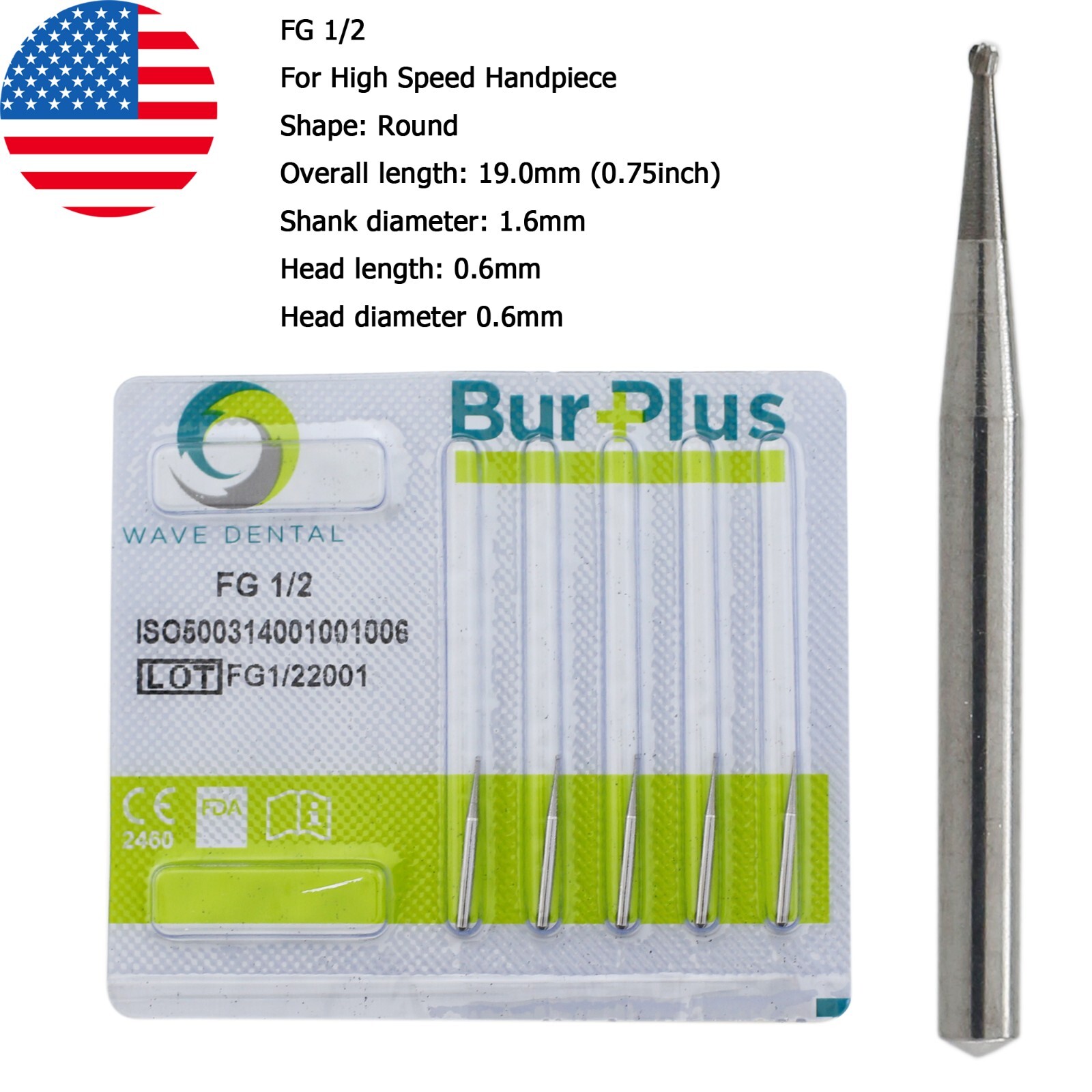 Wave Dental Carbide Burs Round For High Speed Handpiece FG 1/4 1/2 2 4 6 8 Prima