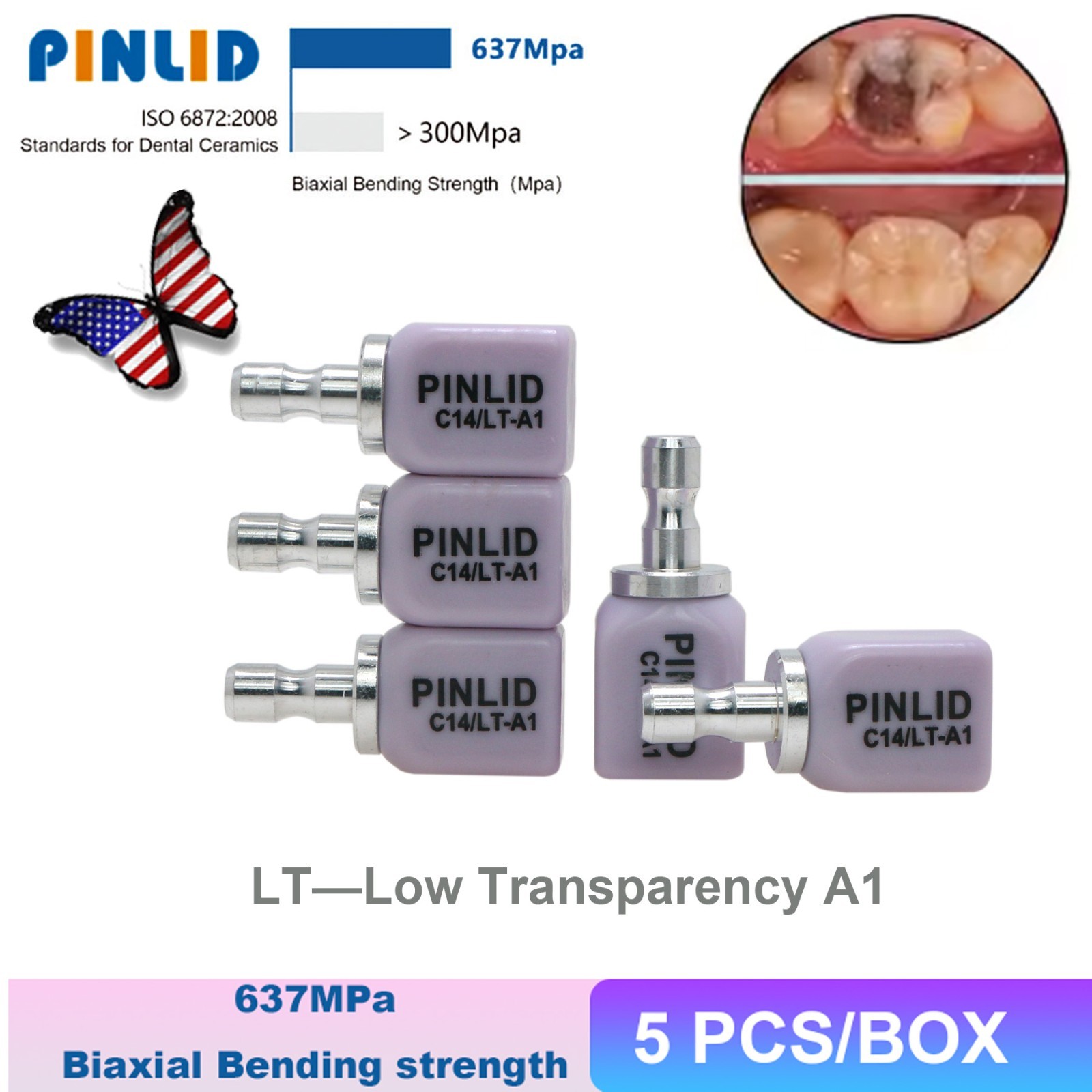 C14 Dental Lithium Disilicate Glass Ceramic Block LT CAD/CAM CEREC Emax 5Pcs/Box