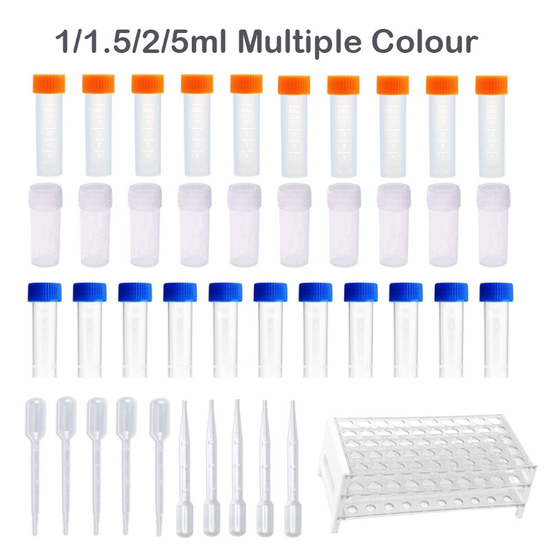 Small Plastic 1-5ml Vials With Push On Cap Clear Test Tubes Mini Lab Bottle