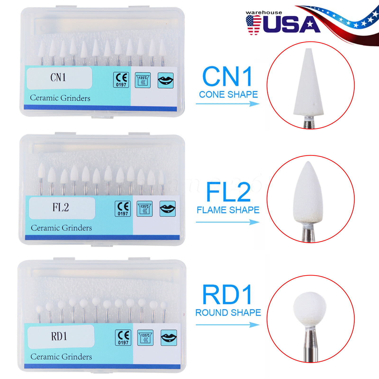 Dental White Stone Porcelain Resin Polishing Burs FG /Composite Finishing Burs