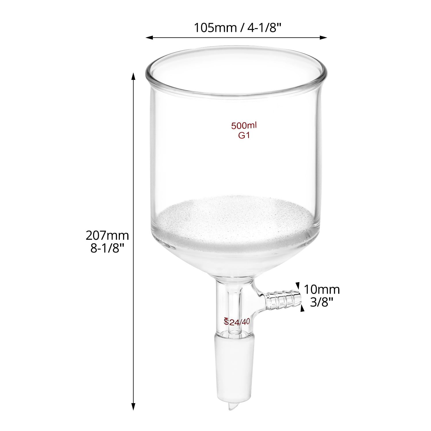 500Ml Filtering Buchner Funnel Medium Frit (G1) Lab Glassware with Standard 2…
