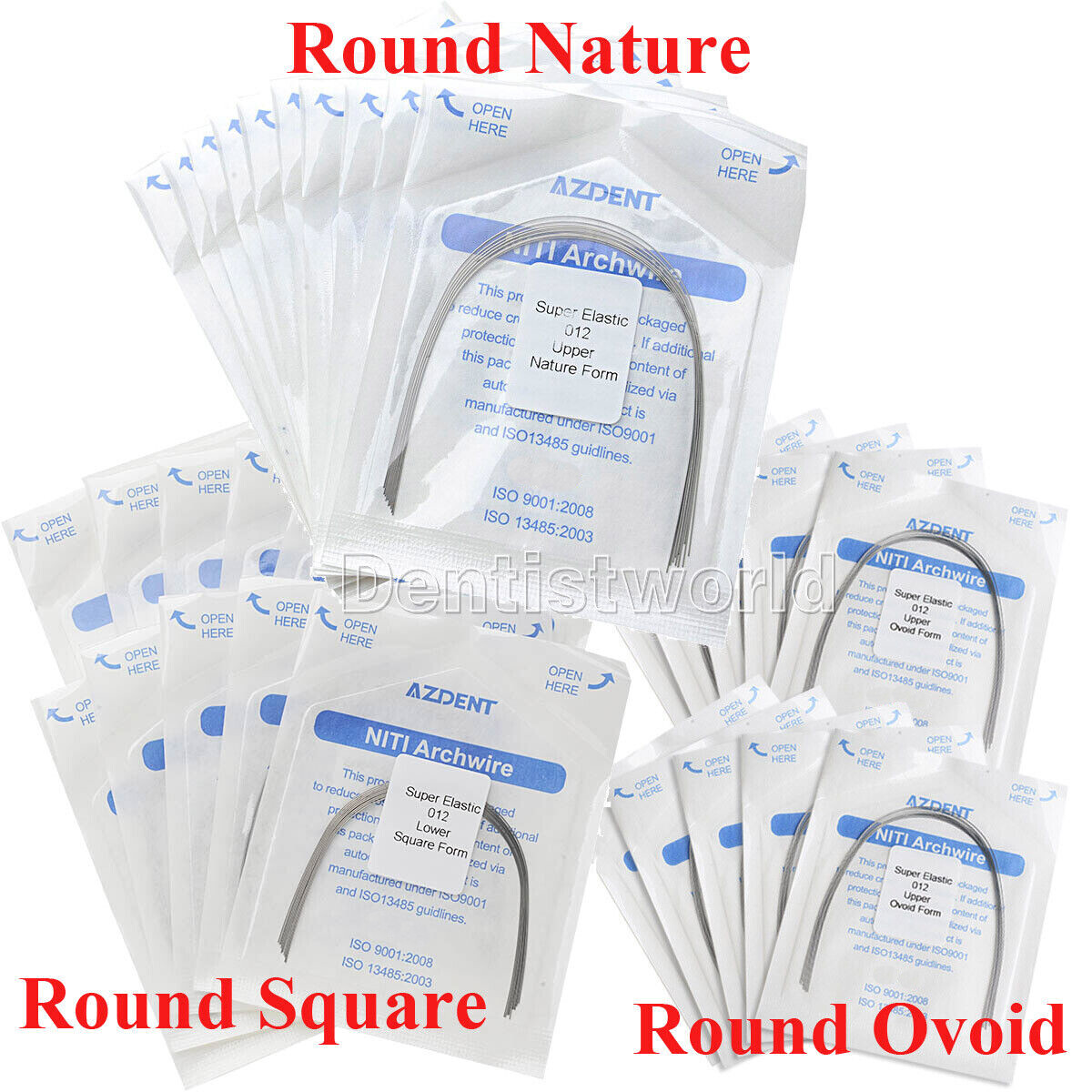 100pcs Dental Ortho Super Elastic Niti Round Arch Wires Natural/Ovoid/Square