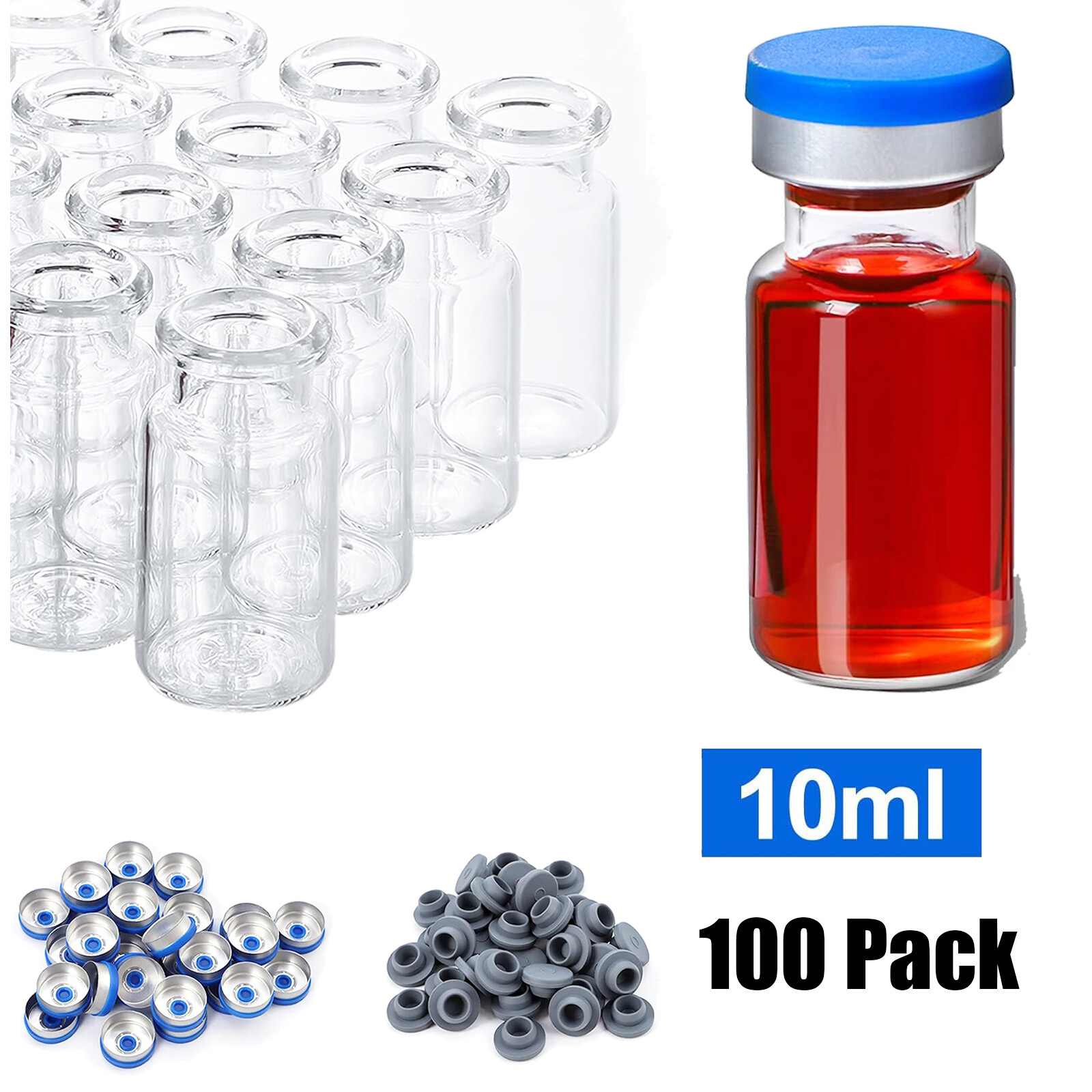 100/200/300/400/500 10ml Glass Clear Bottom Headspace Vial &Plastic-Aluminum Cap