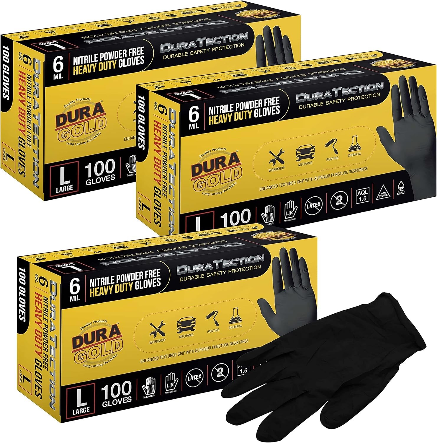 Heavy Duty Black Nitrile Disposable Gloves, 6 Mil – Latex Free, Powder Free, …