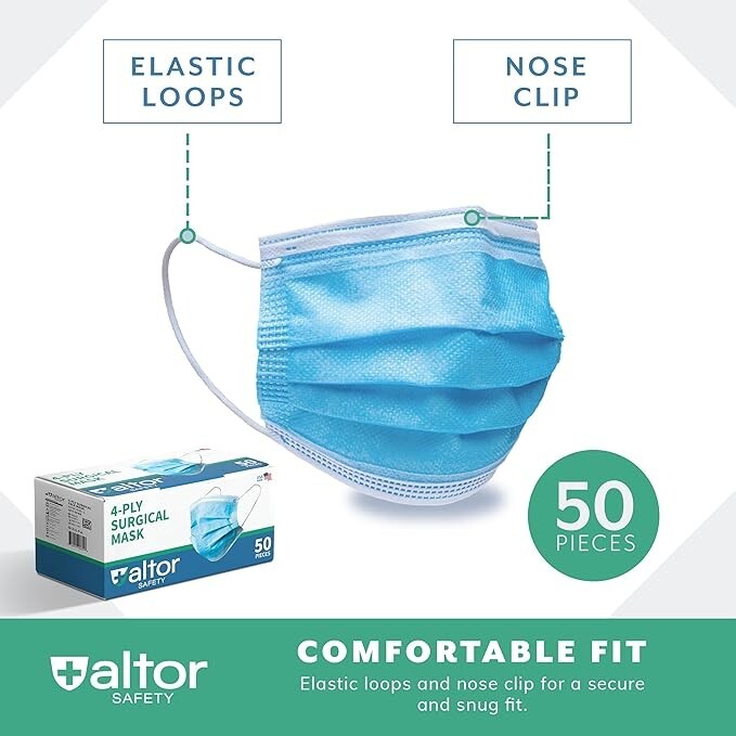 MADE IN USA Altor Safety 4ply Blue Face Mask Comfortable Breathable ✅✅✅