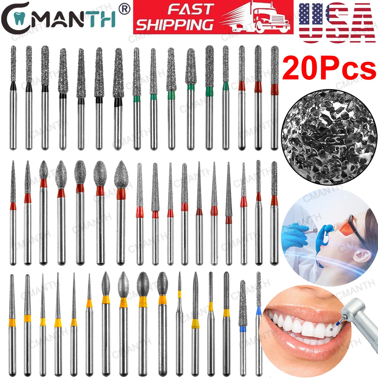 161 Types Dental FG Diamond Burs For High Speed Handpiece Friction Grip 20PCS