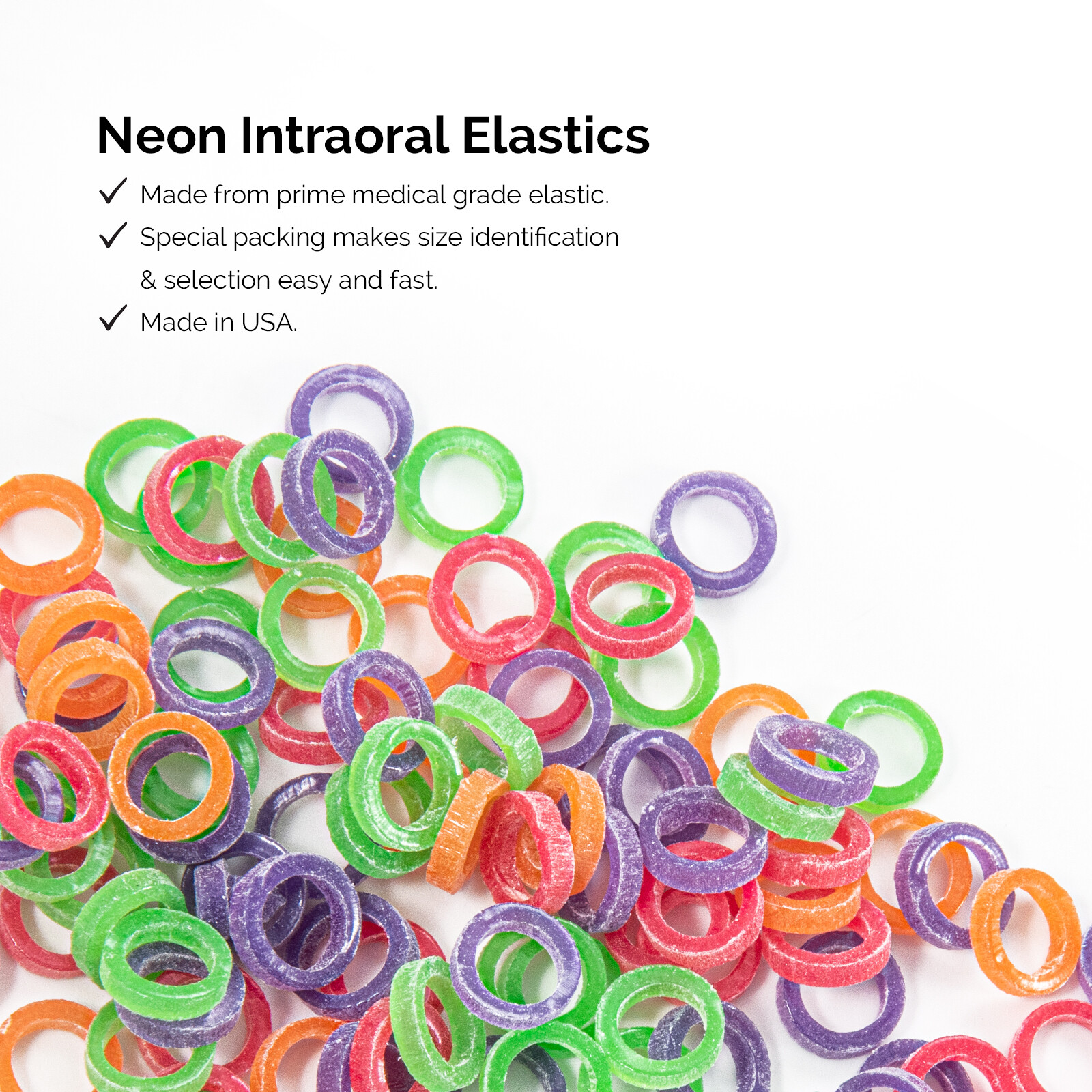Close Teeth Gaps Orthodontic Neon Intraoral Elastic Bands Non-Latex Made In USA