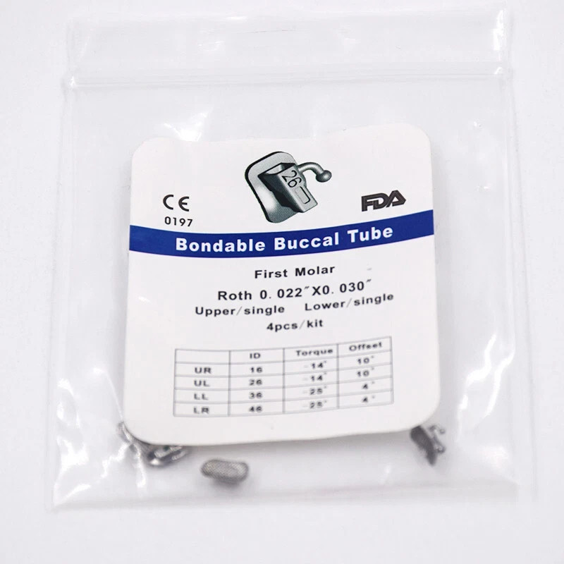 4Pc/Pack Dental Ortho Buccal Tubes 1st/2nd Molar Tube Roth/MBT/ Edgewise 022/018