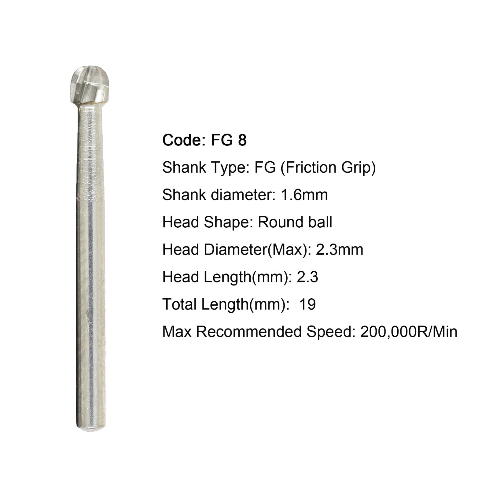 50pcs Dental Carbide Burs Round Friction Grip High Speed FG 245 330 2 4 6 8 557