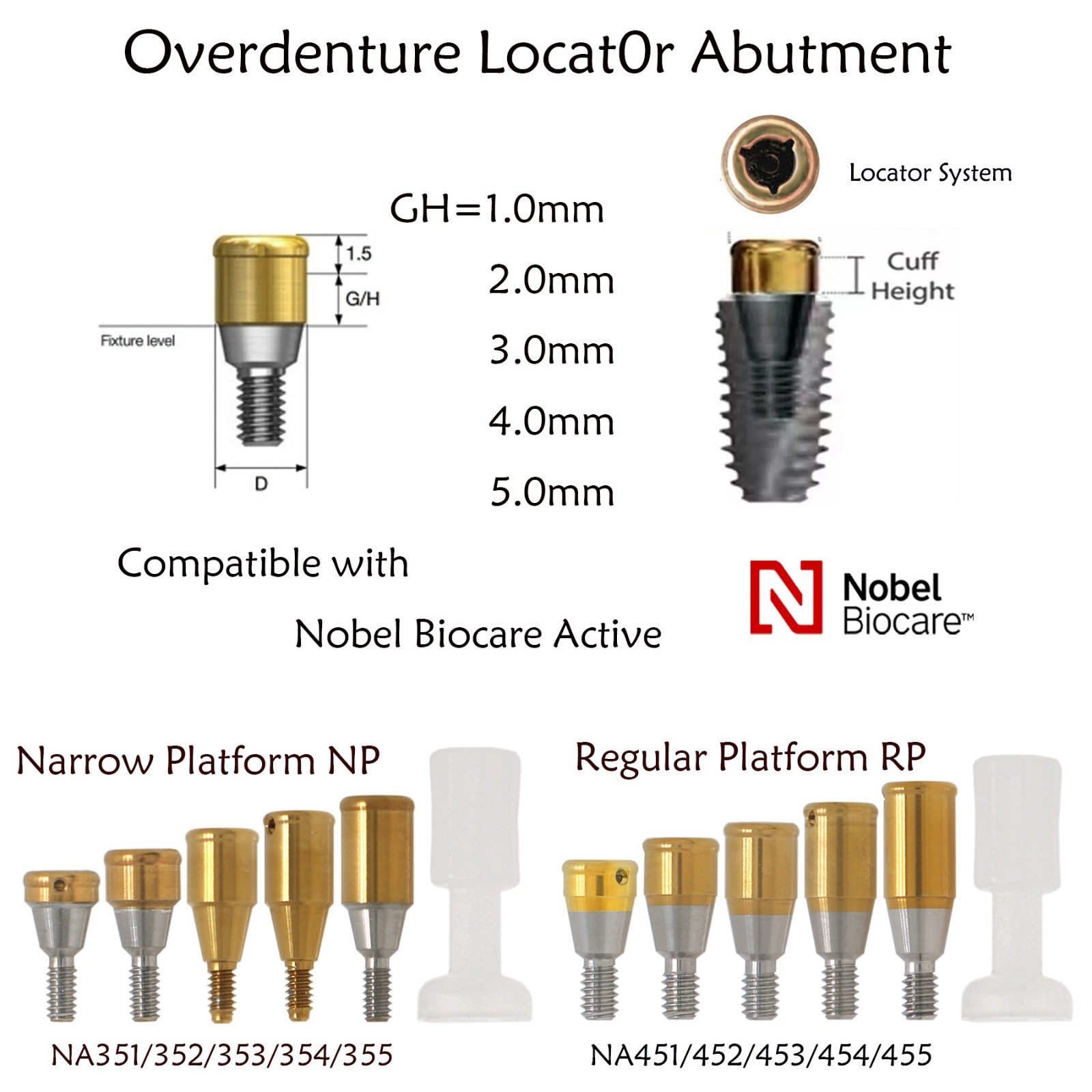 US For Nobel Active Biocare ZEST Locator Abutment Conical Connection NP/RP 1-5mm
