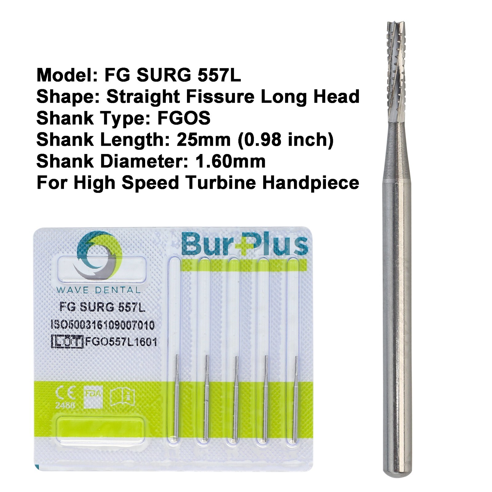 Wave Dental Straight Fissure Burs Surgical High Speed FG SURG 556 557 557L 558