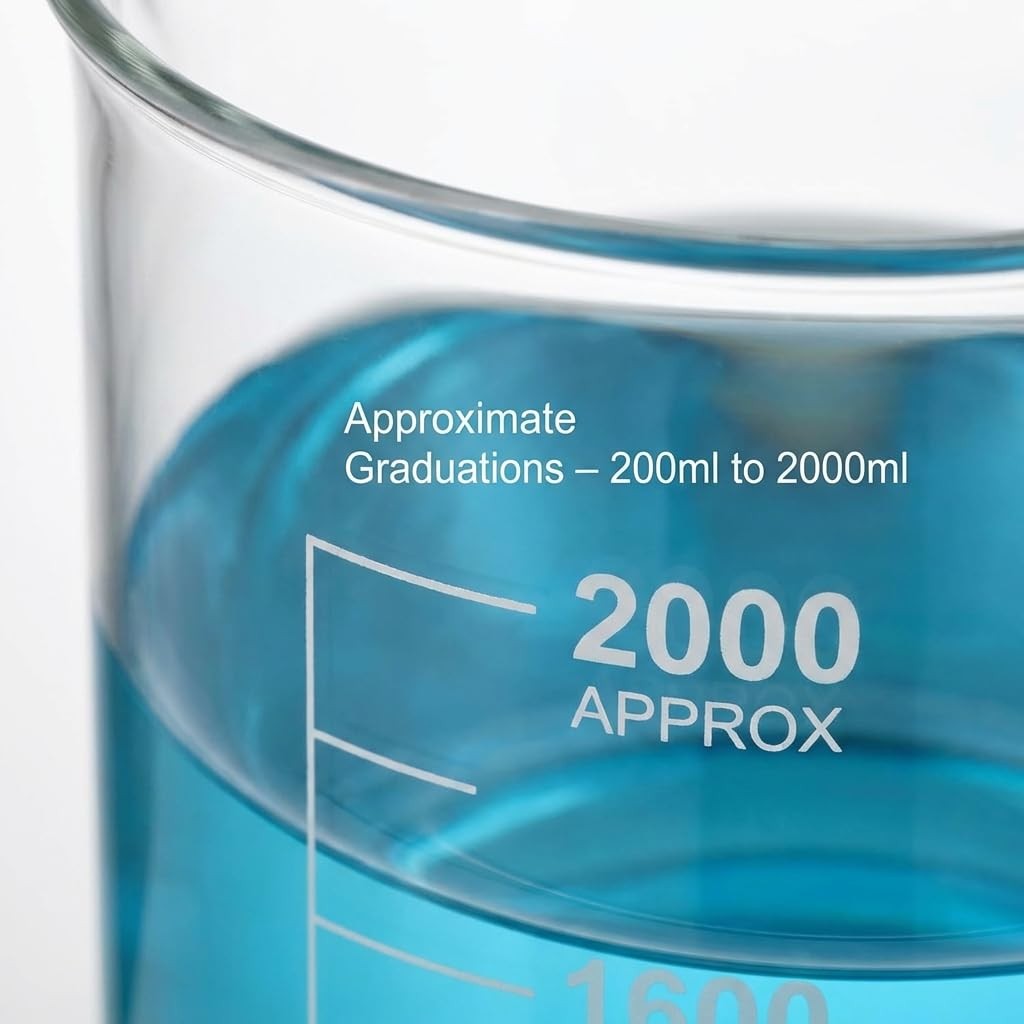 Borosilicate Glass 2000ml Beaker – Double Scale Measuring Cup Lab Classroom