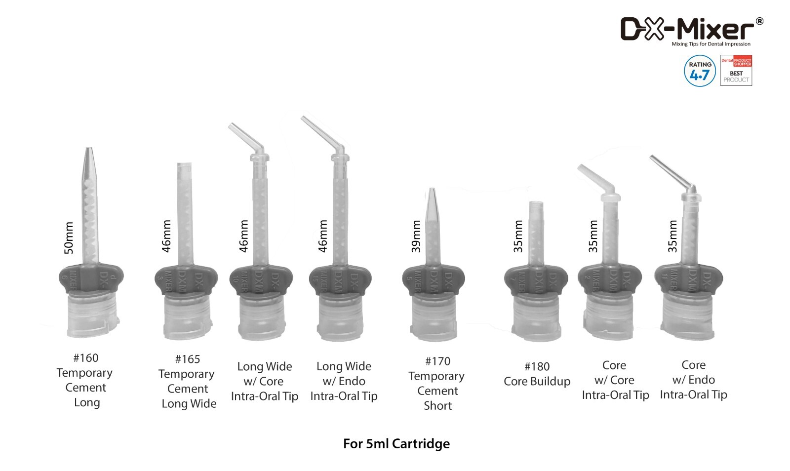 48pcs dental mixing tips temporary cement core build up 5ml cartridge DX-Mixer®