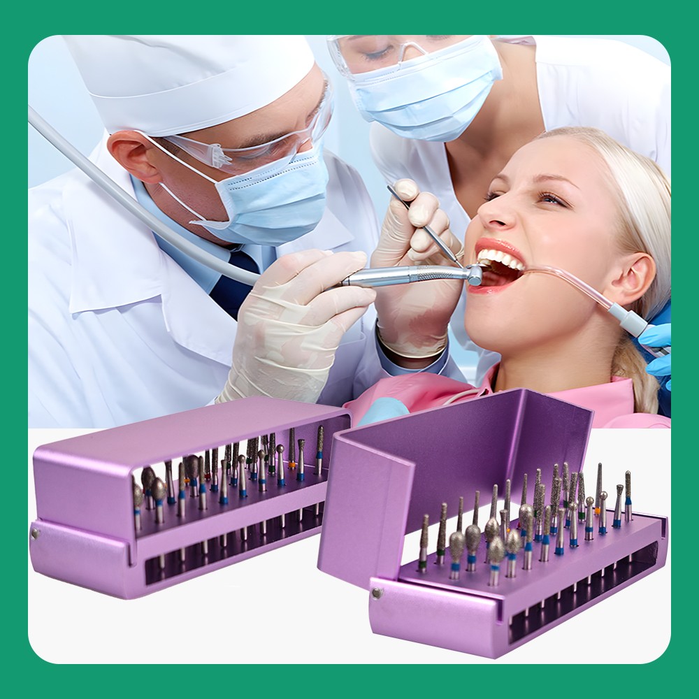 Dental Bur Burs Holder Block Disinfection Box Aluminium Autoclave 30 Holes Set