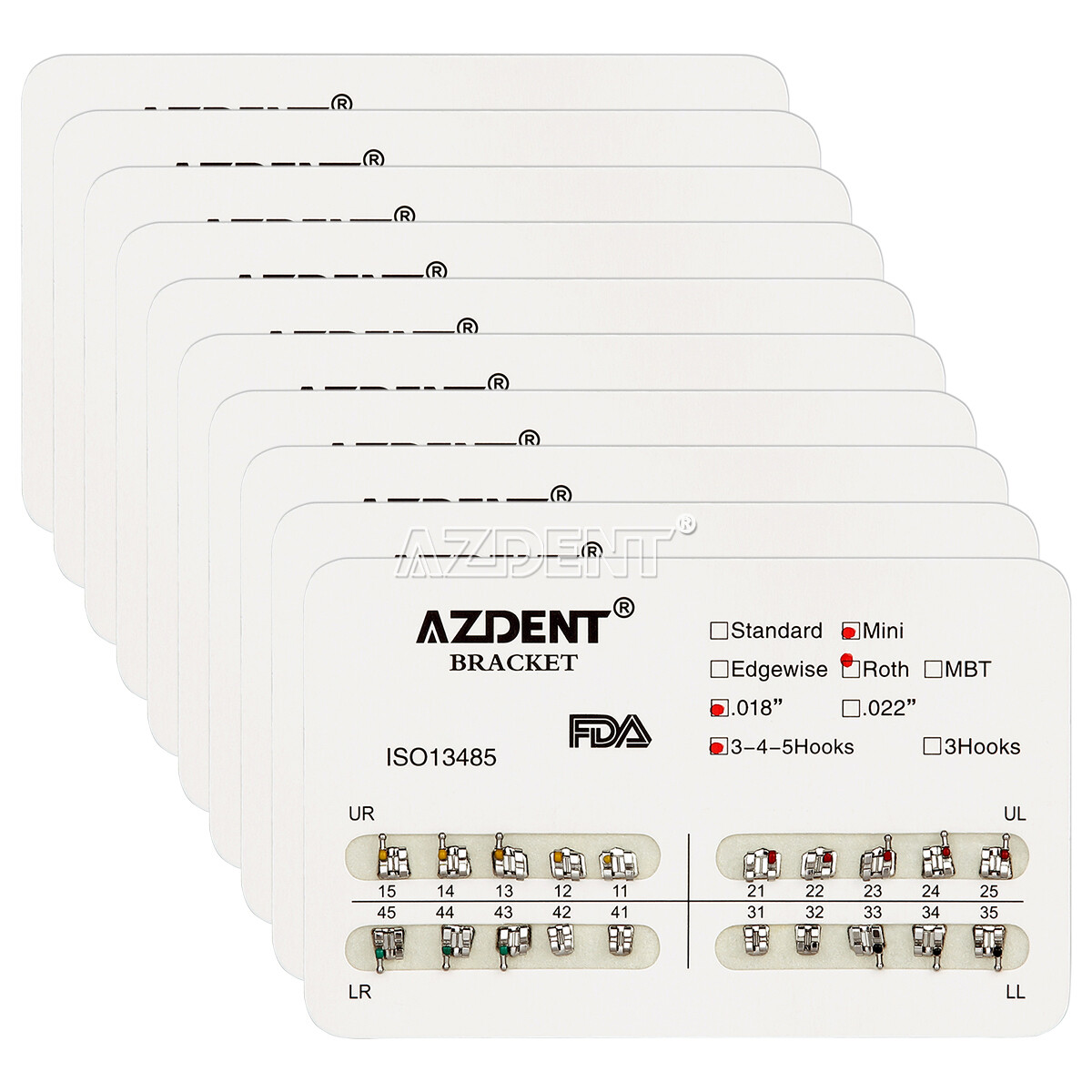 Dental Ortho Metal Brackets Mini / Standard / MBT 018 / 022 345 Hooks AZDENT