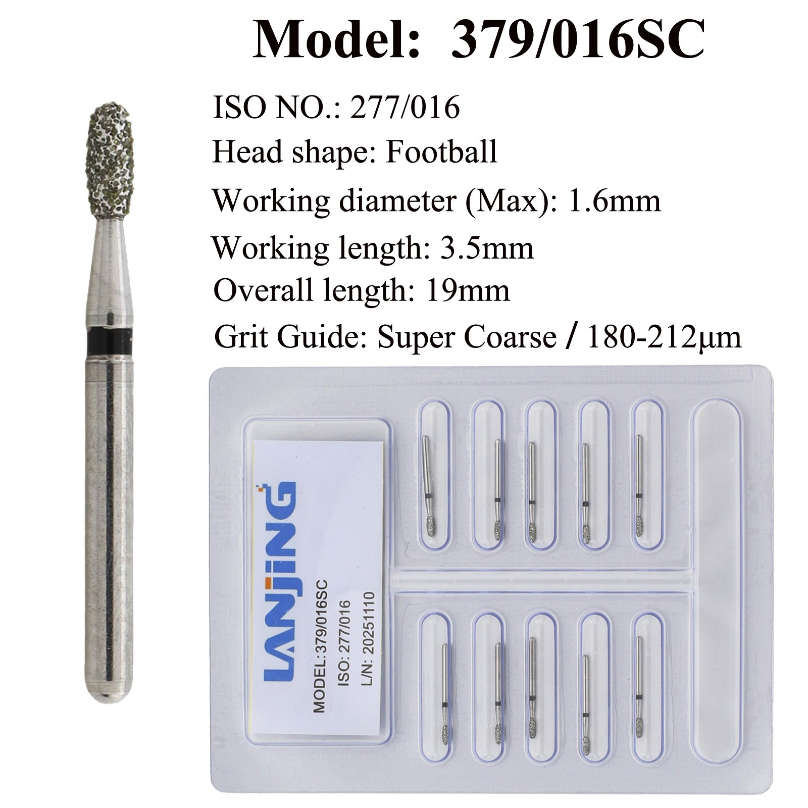 Dental Diamond Burs Egg 379-018 023 FG Burs Super Coarse Extra Fine High Speed