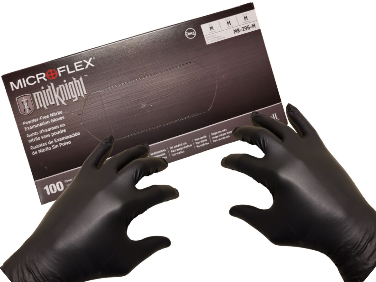 Midknight Exam Gloves, Nitrile, Textured, Black, 5.9mil thick Medium Large or XL