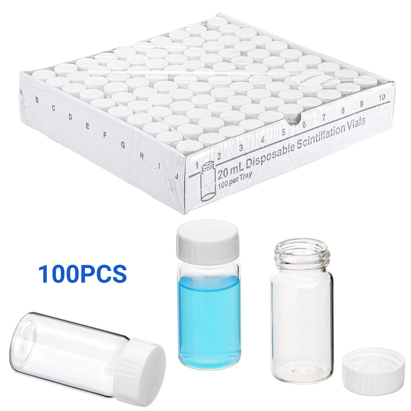 100/200/300/400/500/1000/2000Pcs 20mL Scintillation Vials with Cone Liner Caps