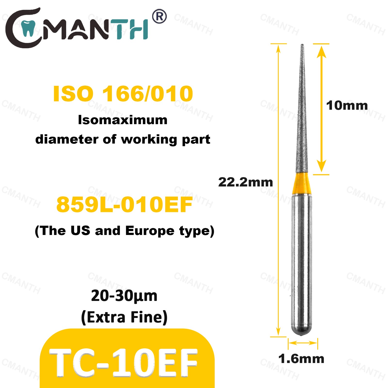 US TC Type Dental Diamond Bur Extra Fine polishing Drill For High Speed 20Pcs FG