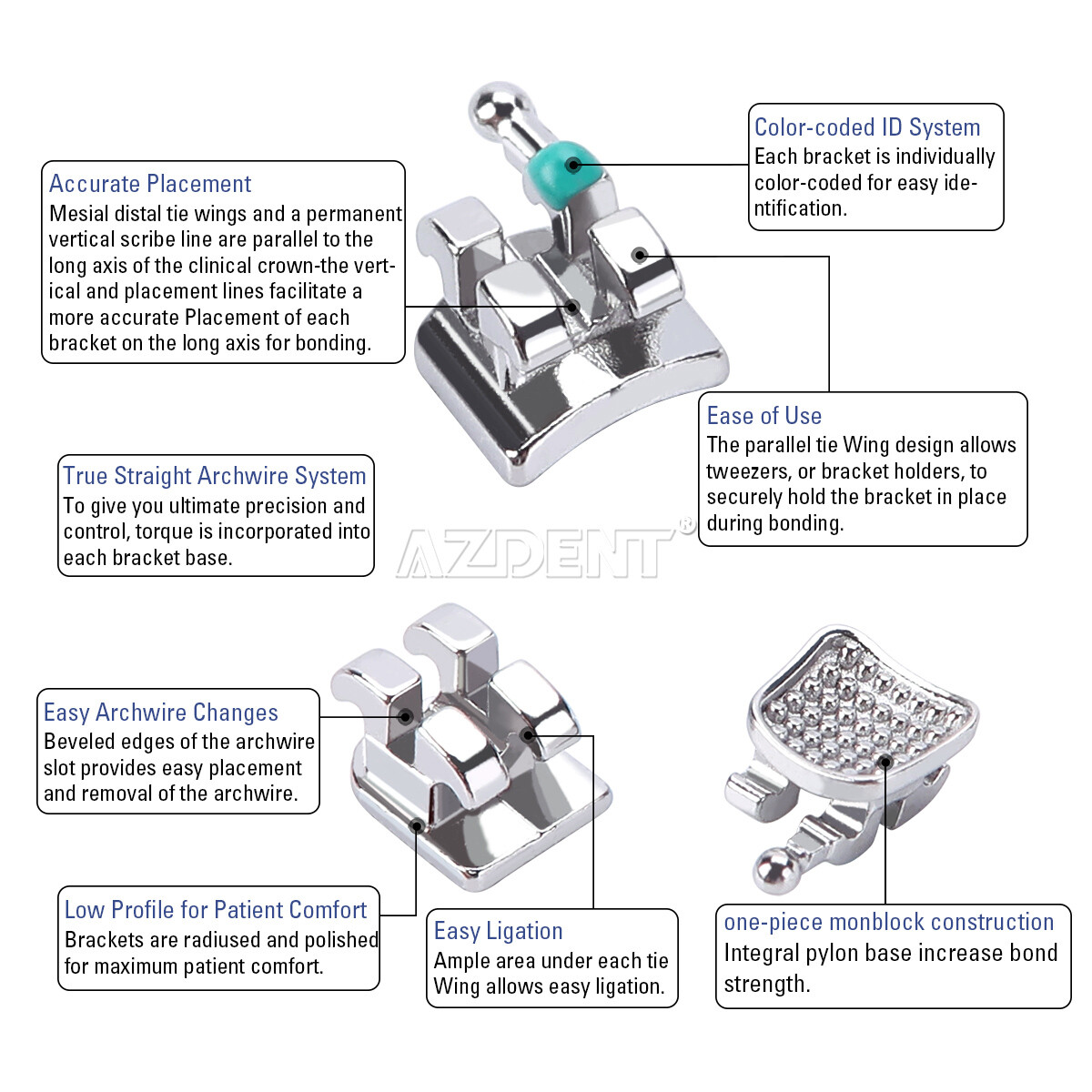 Dental Ortho Metal Brackets Braces Mini Roth.22 Hook 345 Mesh Base/Monoblock