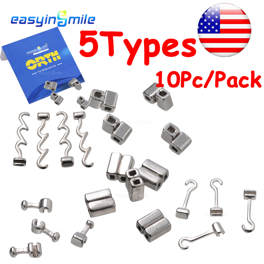 10pc Dental Orthodontic Crimpable Hooks for Archwire Stainless Steel EASYINSMILE