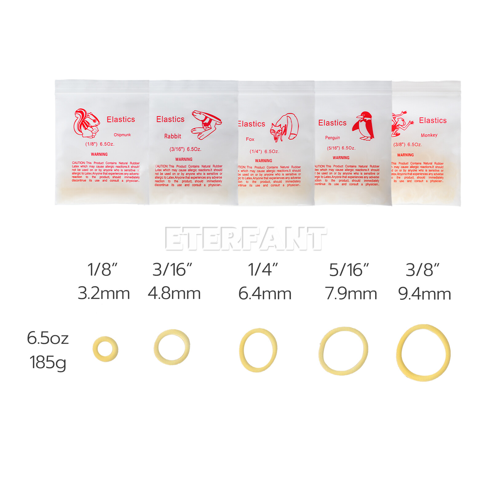 10XETERFANT Dental Ortho Rubber Bands Elastic Latex Braces 6.5oz 1/4 5000pcs/box