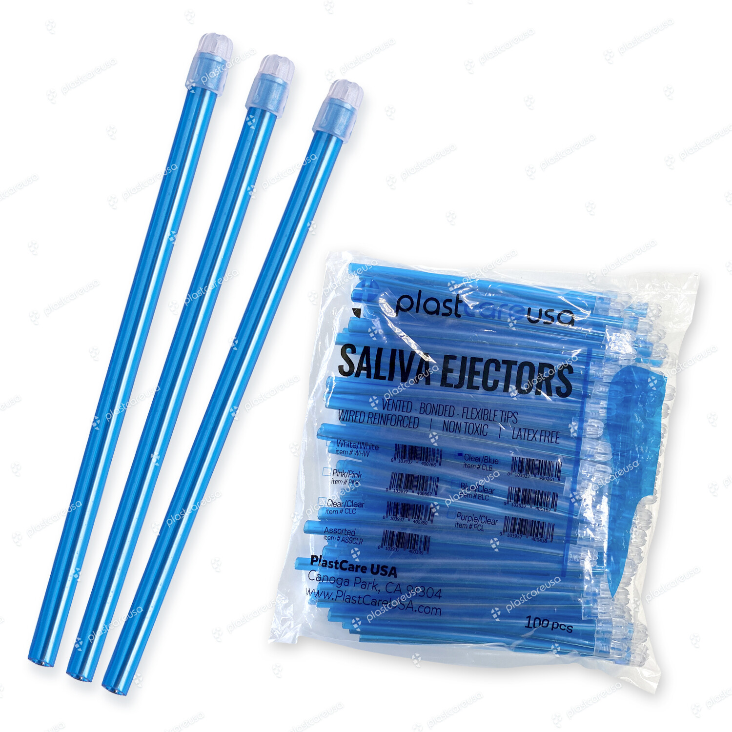 100 (1 Bag) Saliva Ejectors Blue Clear Dental Disposable